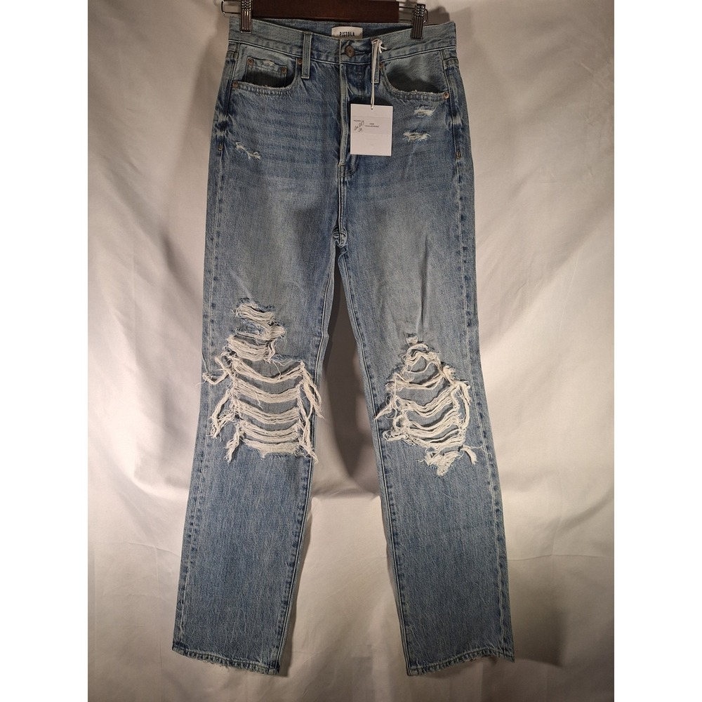 Pistola Cassie Lucca Distressed Super High Rise Straight Leg Jeans - Women's